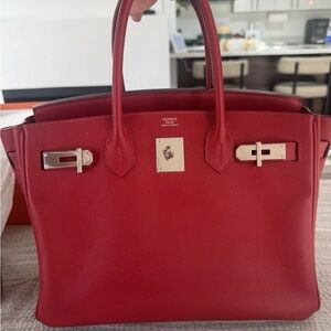 Authentic Hermes Birkin 30 Rouge Red Epsom Palladium Hardware